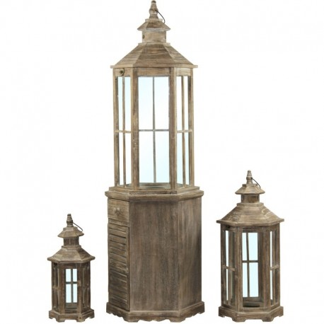 Lampiony Drewniane (zestaw 3 duże  latarnie)